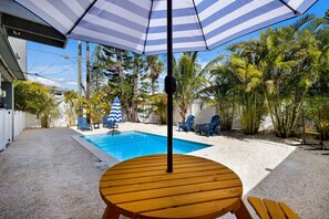 Private fenced backyard