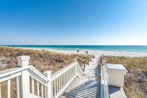 Private beach access is steps from the home! 6 beach chairs and 3 umbrellas for FREE during any stay from March 1st - October 31st, additional chair and umbrella rentals are available.