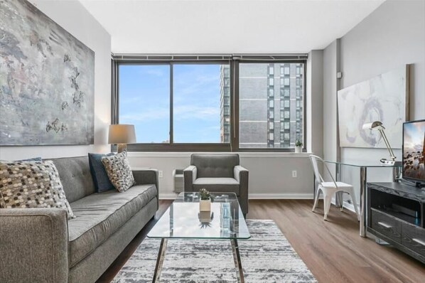 Jersey City 1 Bedroom River View Living Room