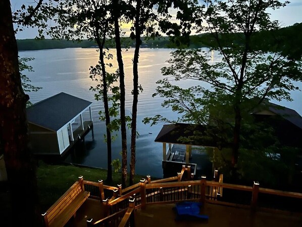 Evening view from covered rocking chair porch.

