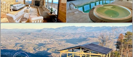 Experience 'INN THE CLOUDS'! Stunning vistas, indoor pool with spa, multiple decks with fireplaces, and a rooftop terrace await!