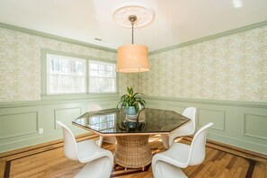 Gather around tables for feasting & fun.