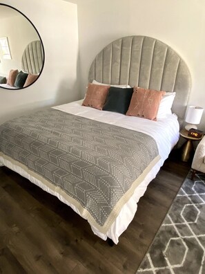 King size bed with organic mattress and topper