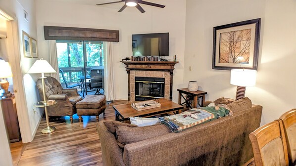 Living area with access to screened in back deck