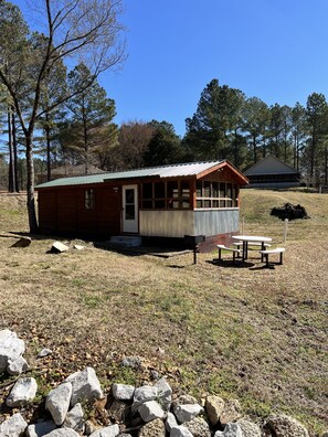 Grill and fire pit with picnic table