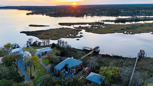 Evening Ariel of the property on Alaqua Bayou