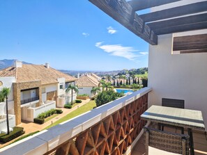 View of Pool and Mediterranean Sea in the distance from Master Bedroom Terrace.
