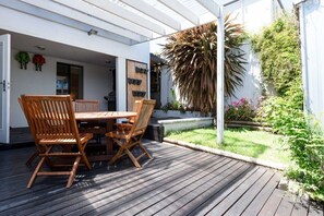 Sun-drenched backyard patio
