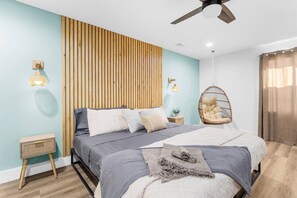 Master bedroom with a king mattress