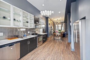 Wide view of the hallway to the living room