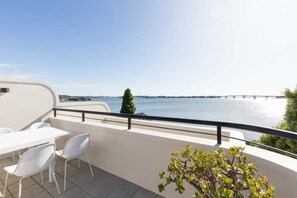 Panoramic water views off terrace