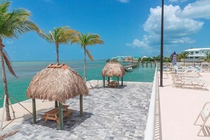 Beach area overlooking the ocean.