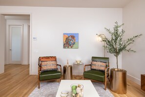 Living room- left is the hallway to the bedrooms and bathrooms