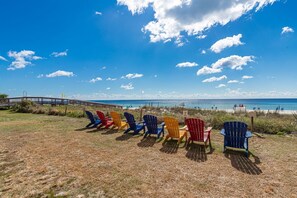 Take advantage of our lovely sitting area overlooking the seashore. Breathe in the warm salty air and let the sound of the crashing waves take your cares away with them back out to sea.