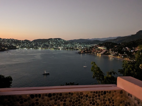 Night view from splash pool