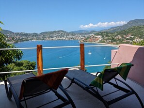 Balcony with lounge chairs
