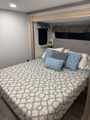 Mater queen downstairs with memory foam bed topper