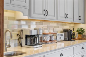 We provide coffee brewer, single K cups as well as Nespresso machine.