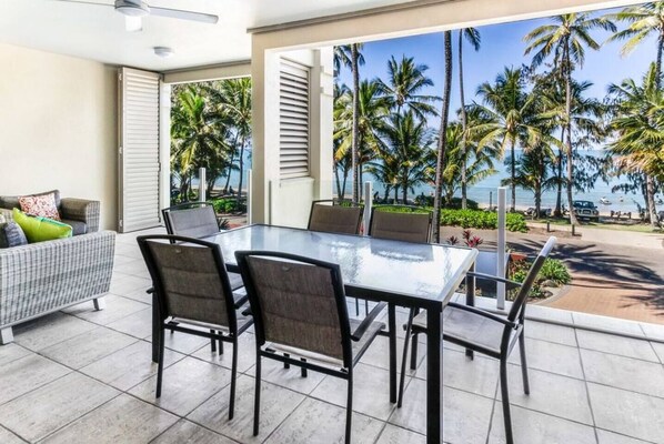 Soak up scenic beachfront views from the comfort of your private balcony, where you can dine alfresco or cosy up on the lounge with your favourite book.
