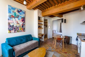 The apartment has a loft-like design
