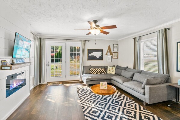 Living room with electric fireplace