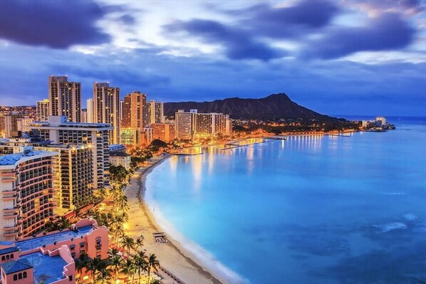 Waikiki beach at night