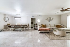Living Room | Dining Table | Smart TV | Electric Fireplace