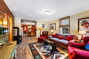 Warm and cozy living space with streaming TV and electric fireplace