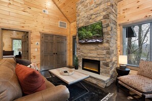 Gorgeous Wood Interior And Stone Fireplace!