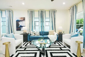 Living rooms comfortably seat 4-5 people.