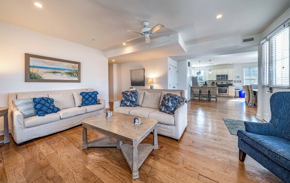 Spacious open-concept living area with cozy seating