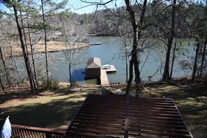 Looking down at the lake on a winter day