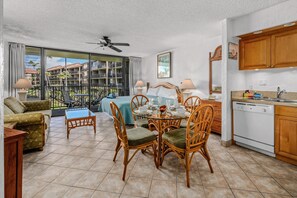 Spacious kitchen and eating area.