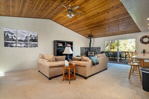 View of family room and kitchen