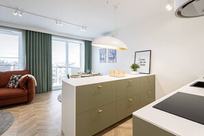 Large kitchen and living room