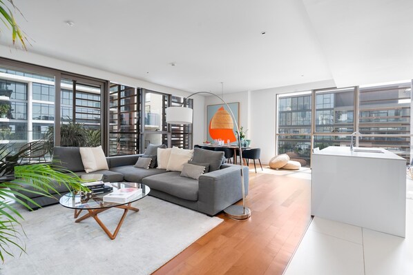 The open-plan living, kitchen and dining area