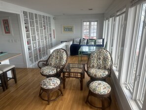 Relax with cup of coffee in comfortable bamboo rocking chairs to plan the day!