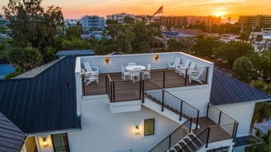 Twilight - Aerial Drone - Rooftop Deck - City and Gulf Views