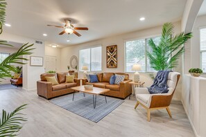 Living Room | Full Sleeper Sofa | Central Air Conditioning & Heating