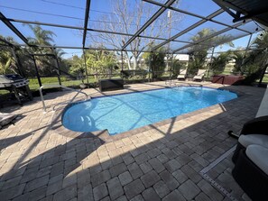 Beautiful blue sparkling pool maintained every week.