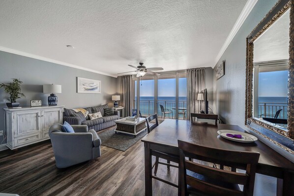Gulf front living/dining area.