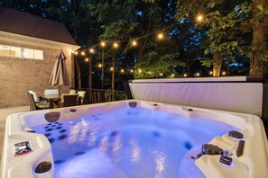 Enjoy outdoor dining or soaking in our 6 person hot tub