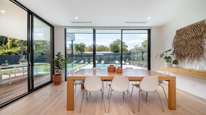 Dining table overlooking the pool