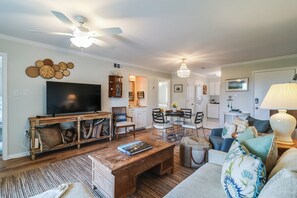 Living room with a sleeper sofa and a smart TV