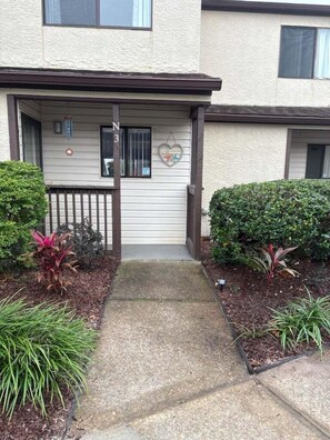 Tranquil newly landscaped entrance.