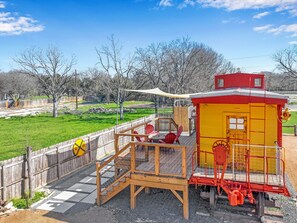 The unit is a fully renovated rock island train caboose