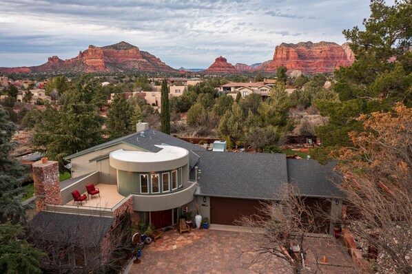 Aerial View of Red Rock  - Enchanted Desert Oasis - Vivid Sedona - Aerial View - Looking onto Courthouse and Bell Rock - Enchanted Desert Oasis - Vivid Sedona