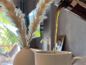 Start your day right. Fresh coffee awaits, perfect for slow mornings or a quick energizer before hitting the beach.
