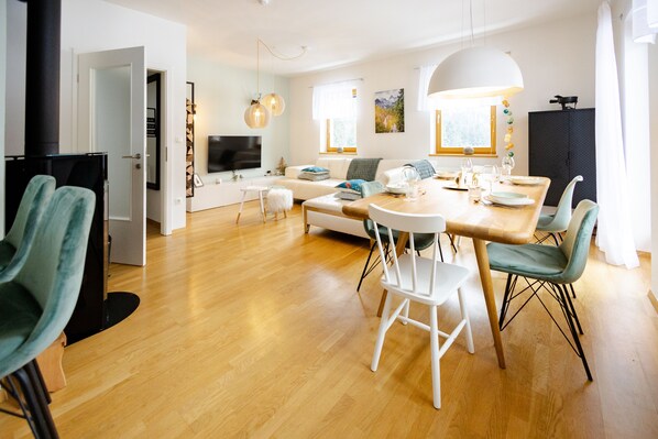 Dining area and living room