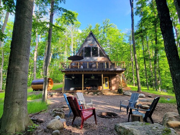 A frame yard and fire pit